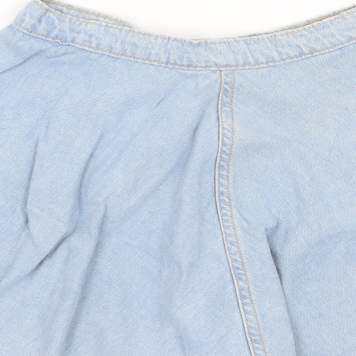 Made in USA Womens Blue Cotton Skater Skirt Size XS Button