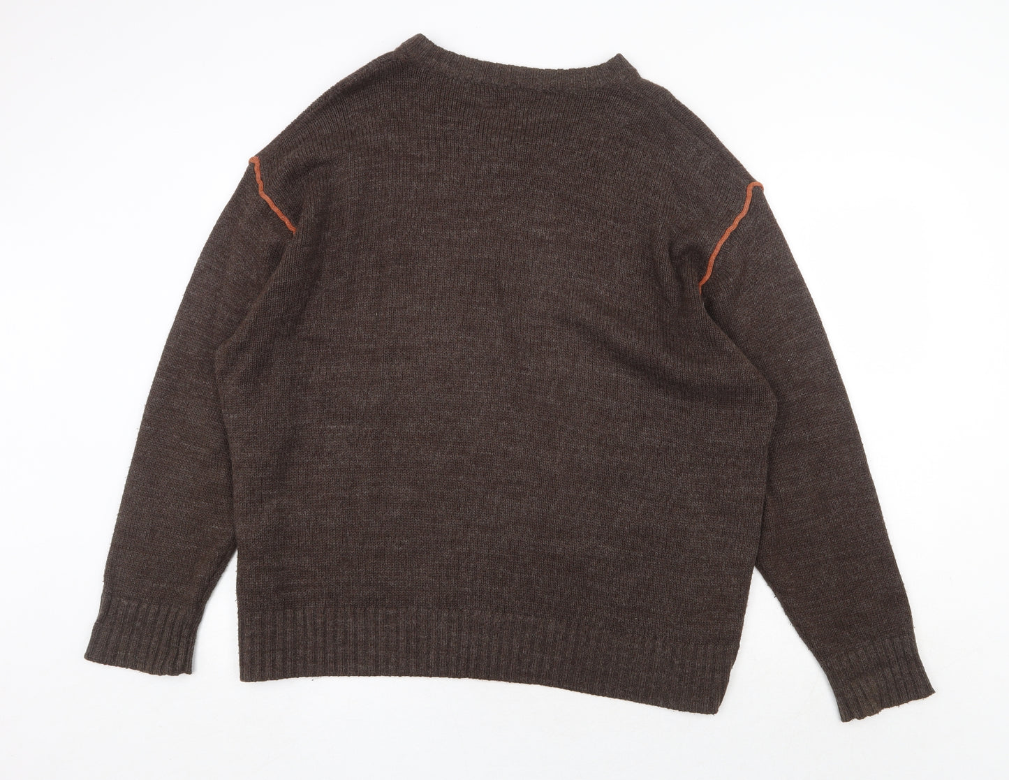 Nexus Mens Brown V-Neck Acrylic Pullover Jumper Size 2XL Long Sleeve