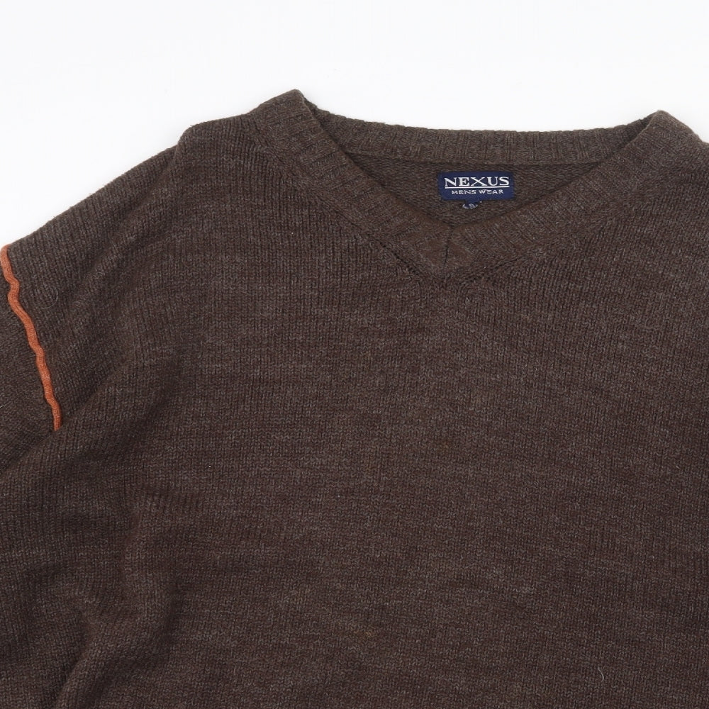 Nexus Mens Brown V-Neck Acrylic Pullover Jumper Size 2XL Long Sleeve