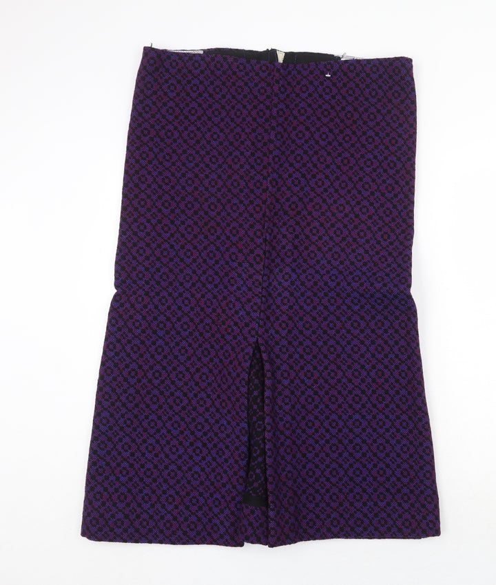Preworn Womens Purple Geometric Wool A-Line Skirt Size 38 in Zip
