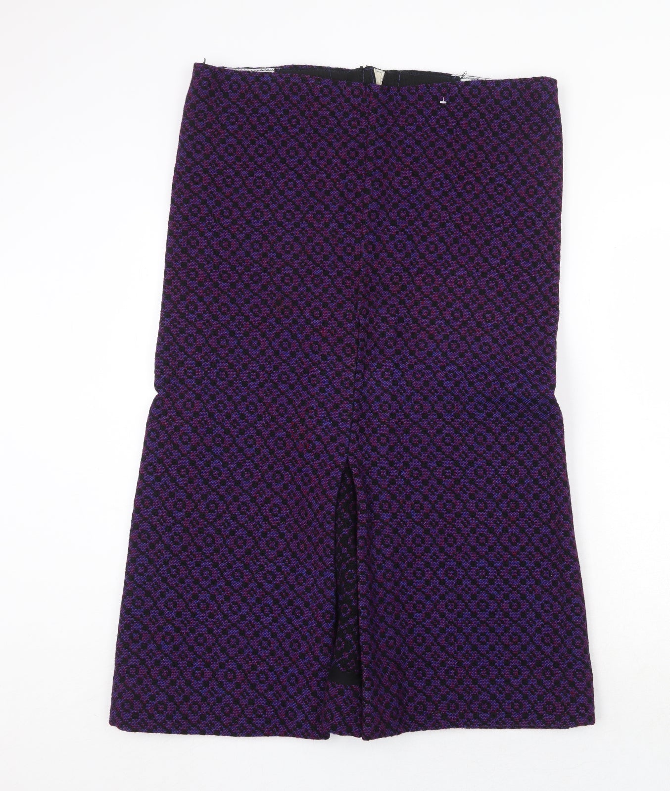 Preworn Womens Purple Geometric Wool A-Line Skirt Size 38 in Zip