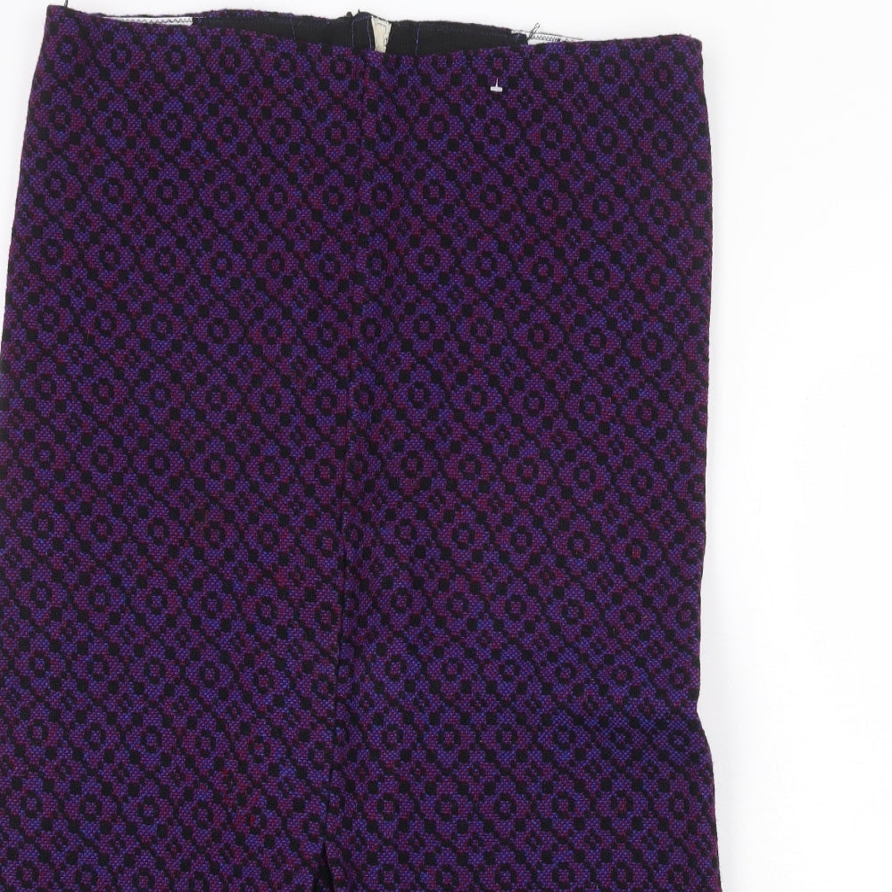 Preworn Womens Purple Geometric Wool A-Line Skirt Size 38 in Zip