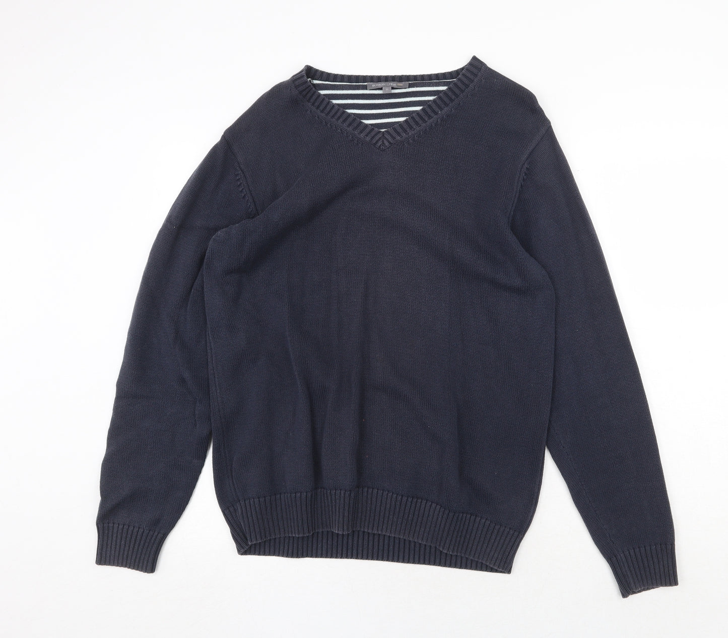 Boston Crew Mens Blue V-Neck Cotton Pullover Jumper Size M Long Sleeve