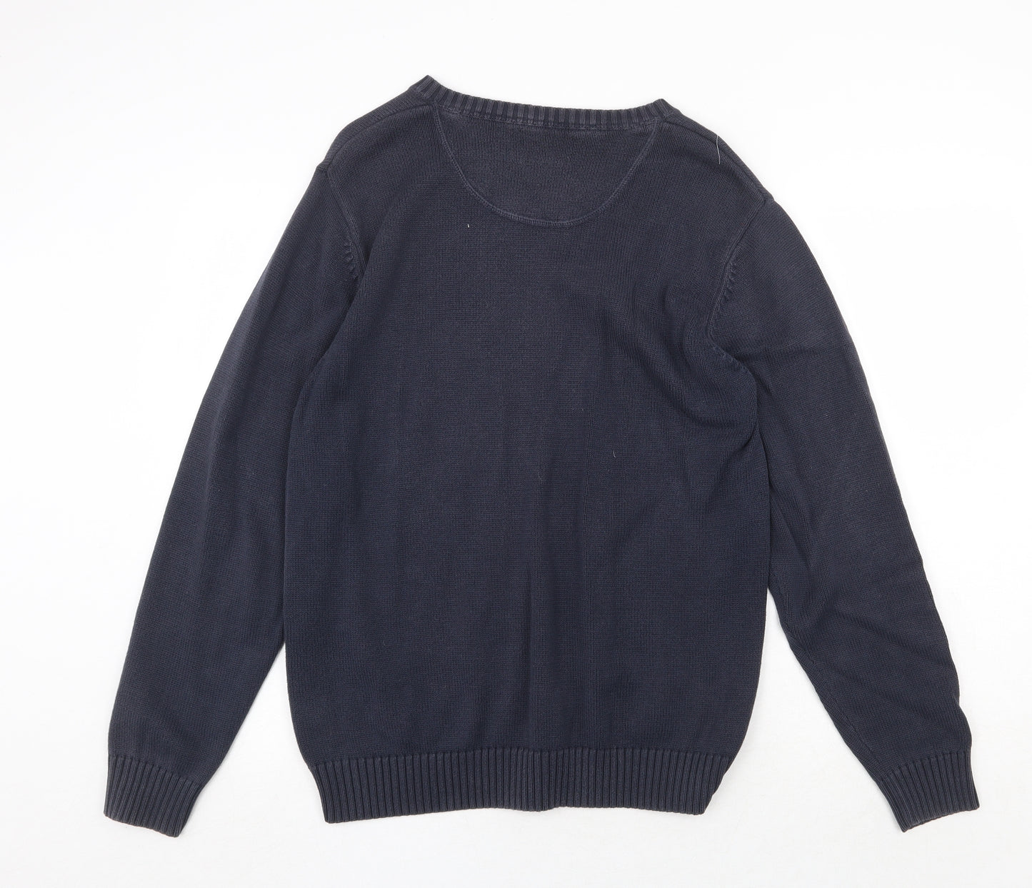 Boston Crew Mens Blue V-Neck Cotton Pullover Jumper Size M Long Sleeve