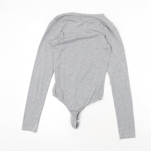 PRETTYLITTLETHING Womens Grey Viscose Bodysuit One-Piece Size 6 Snap