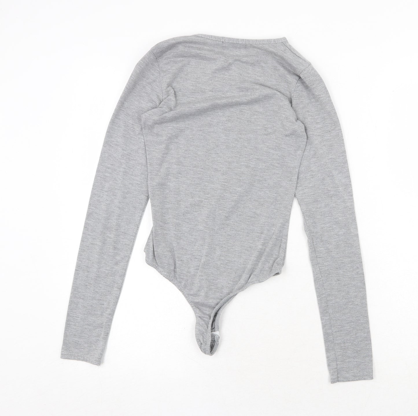 PRETTYLITTLETHING Womens Grey Viscose Bodysuit One-Piece Size 6 Snap
