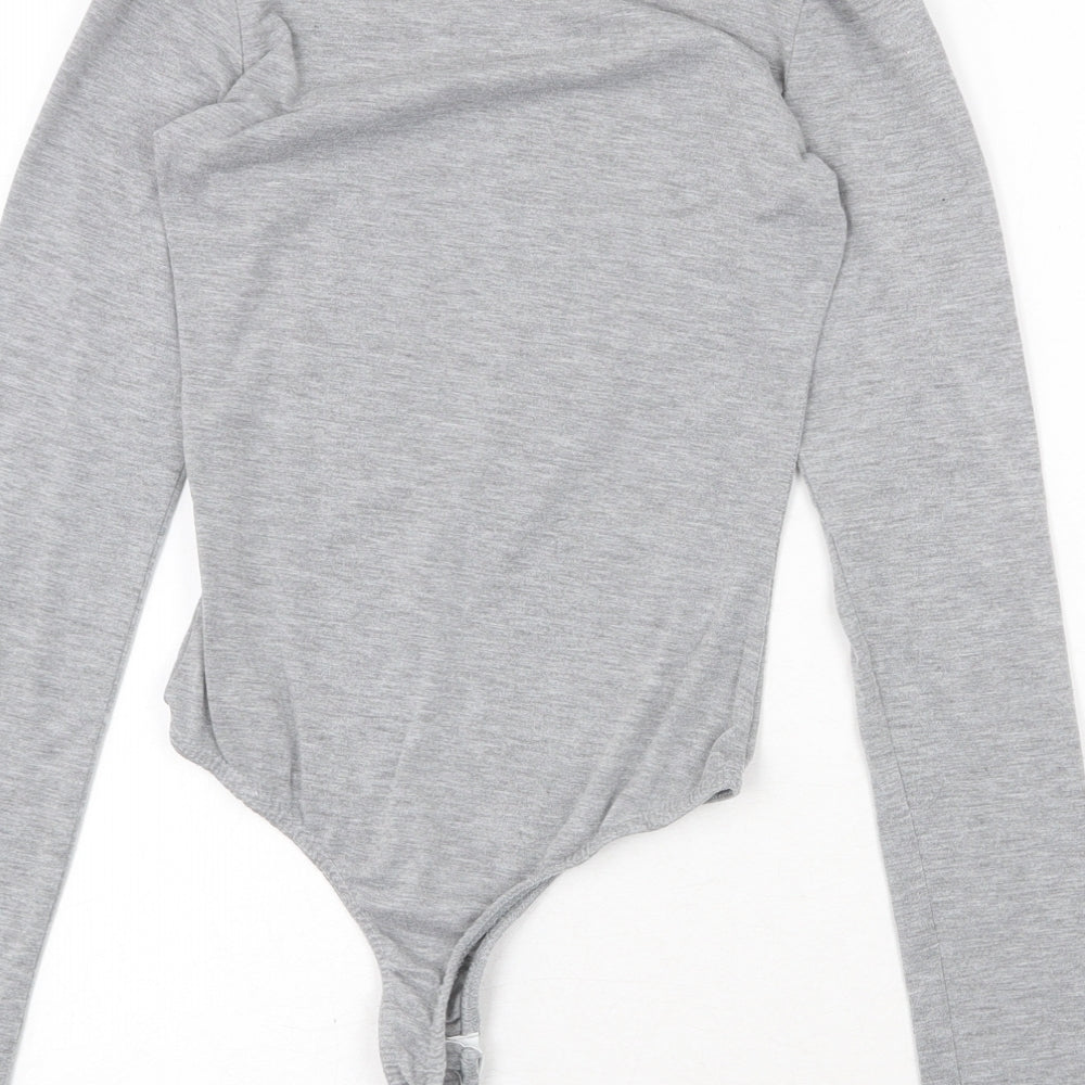 PRETTYLITTLETHING Womens Grey Viscose Bodysuit One-Piece Size 6 Snap