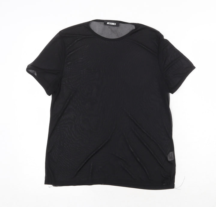Missguided Womens Black Polyester Basic T-Shirt Size 8 Round Neck