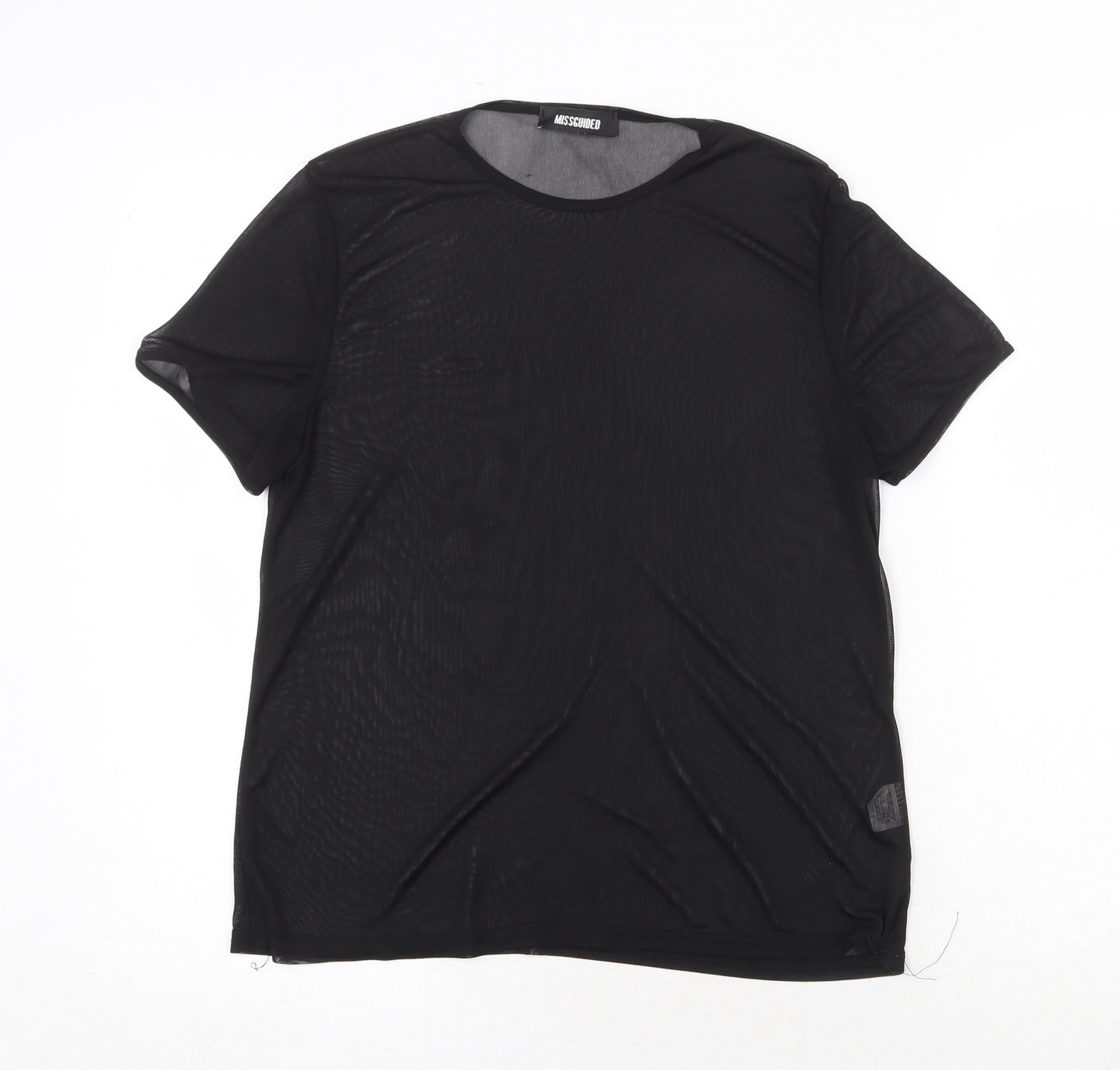 Missguided Womens Black Polyester Basic T-Shirt Size 8 Round Neck