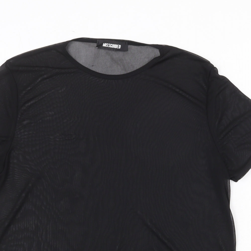 Missguided Womens Black Polyester Basic T-Shirt Size 8 Round Neck