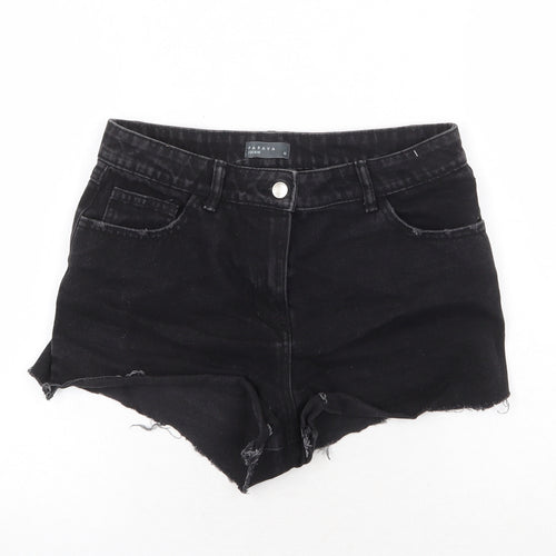 Papaya Womens Black Cotton Cut-Off Shorts Size 10 Regular Zip