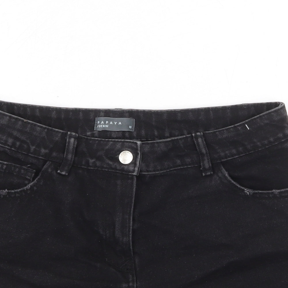 Papaya Womens Black Cotton Cut-Off Shorts Size 10 Regular Zip