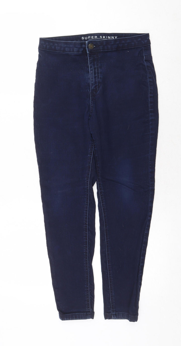 Marks and Spencer Womens Blue Cotton Skinny Jeans Size 12 Regular Zip