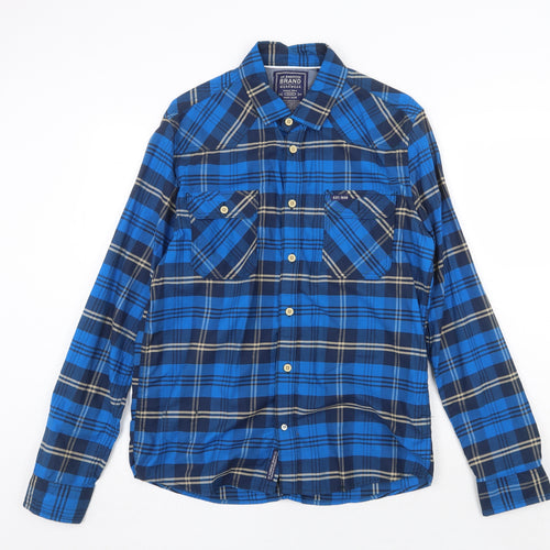 Ambrose Mens Blue Plaid Cotton Button-Up Size M Collared Button