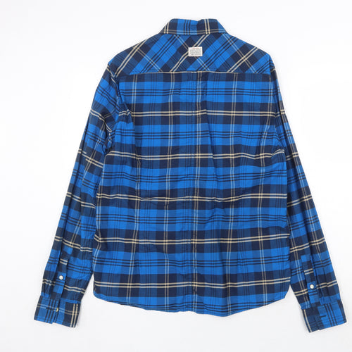 Ambrose Mens Blue Plaid Cotton Button-Up Size M Collared Button