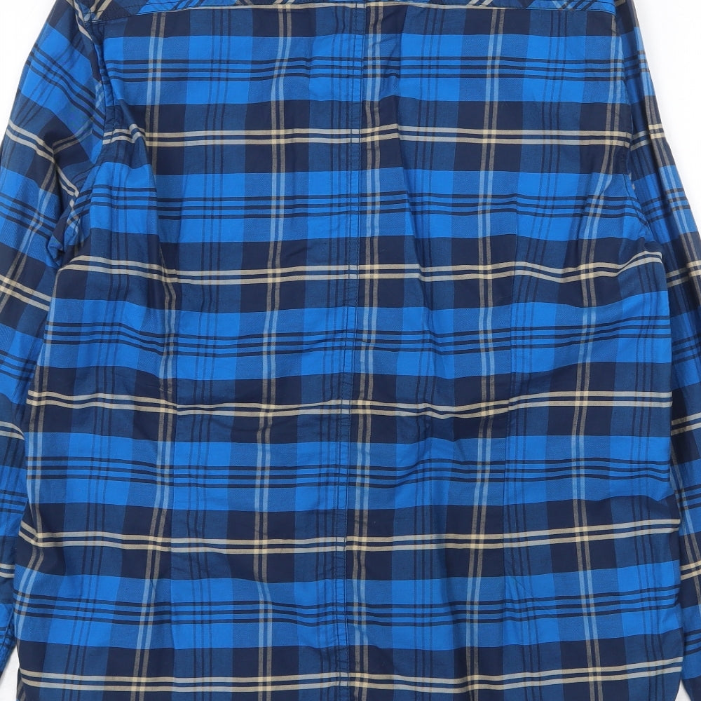 Ambrose Mens Blue Plaid Cotton Button-Up Size M Collared Button