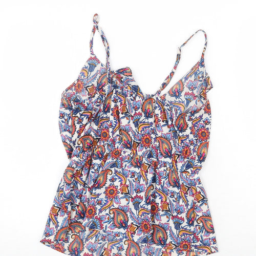 PEP&CO Womens Multicoloured Geometric Polyester Camisole Tank Size 12 Round Neck