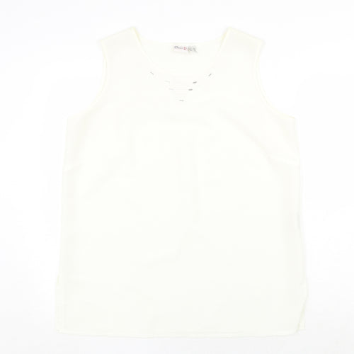Oscar B Womens Ivory Polyester Basic Tank Size 16 Round Neck