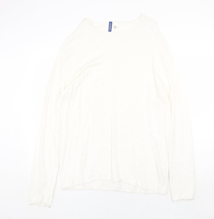 H&M Womens Beige Round Neck 100% Cotton Pullover Jumper Size L