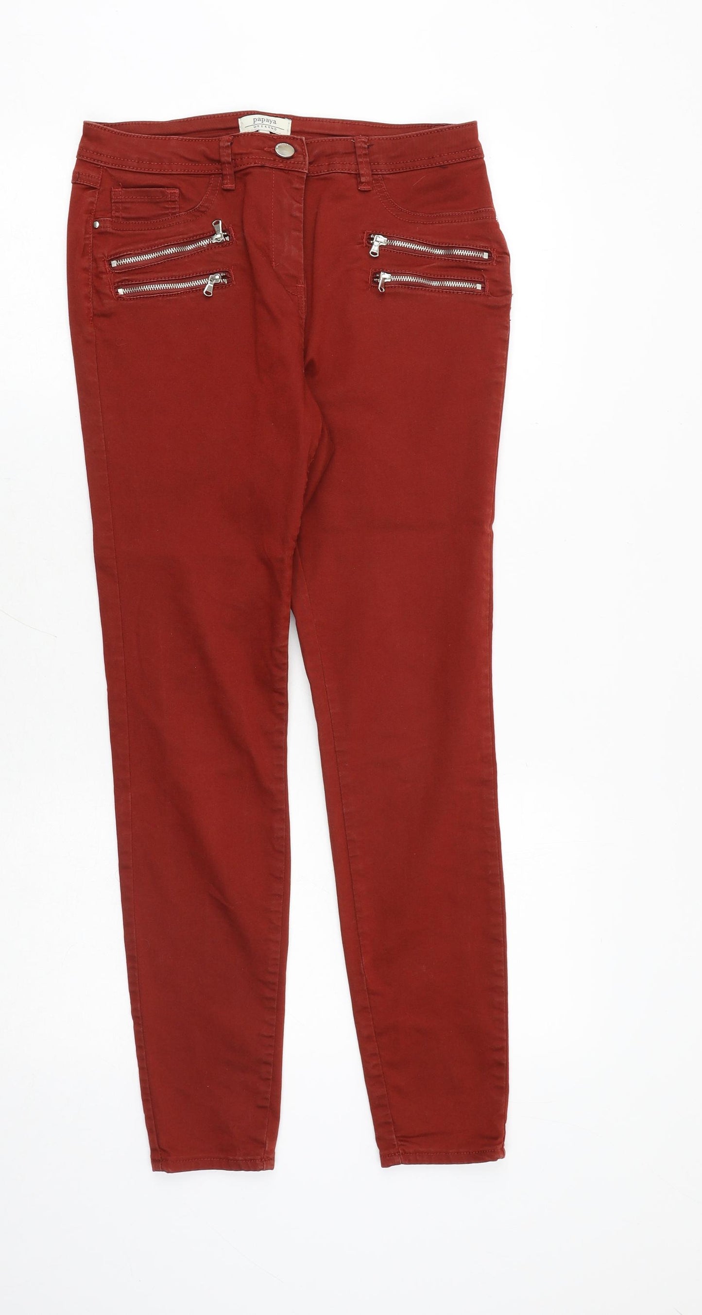 Papaya Womens Orange Cotton Skinny Jeans Size 10 Slim Zip