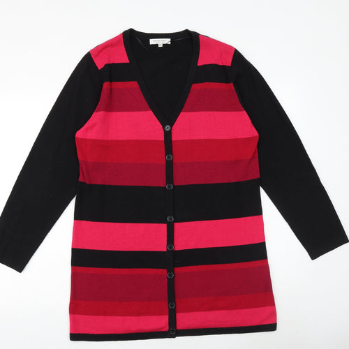 Signature Experience Womens Pink V-Neck Striped Acrylic Cardigan Jumper Size XL