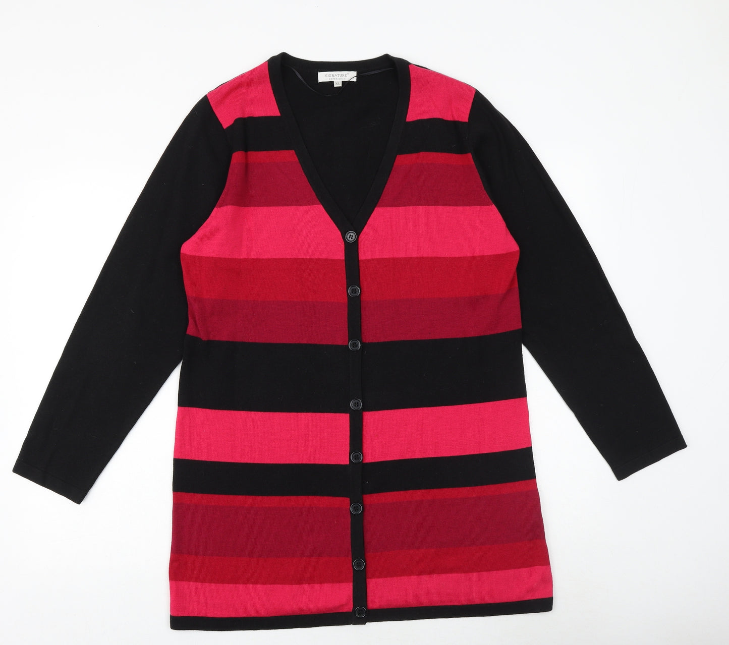 Signature Experience Womens Pink V-Neck Striped Acrylic Cardigan Jumper Size XL