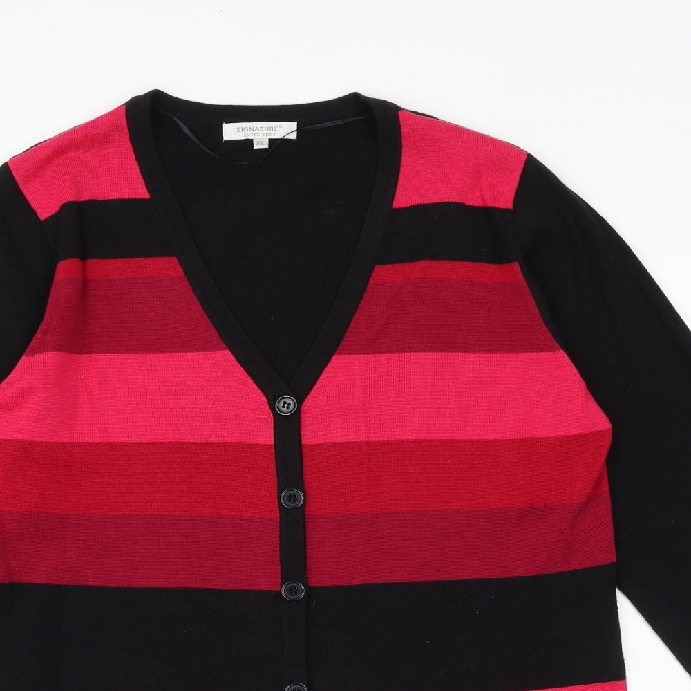 Signature Experience Womens Pink V-Neck Striped Acrylic Cardigan Jumper Size XL