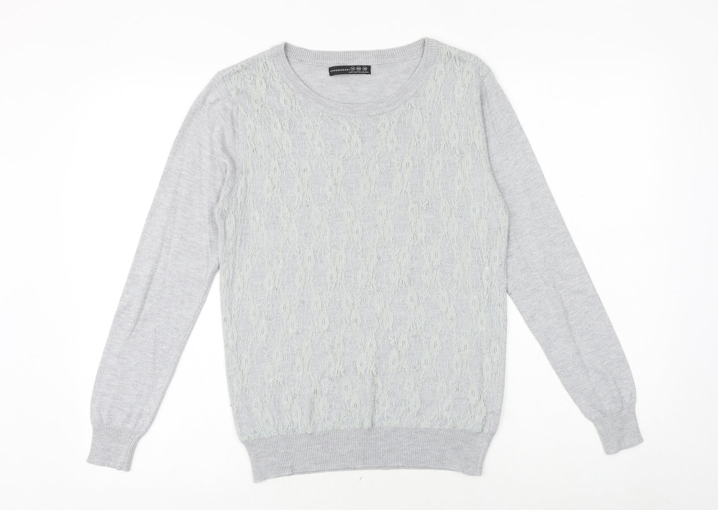 Primark Womens Grey Round Neck Viscose Pullover Jumper Size 12 - Lace Overlay