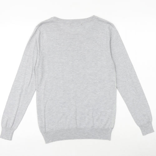 Primark Womens Grey Round Neck Viscose Pullover Jumper Size 12 - Lace Overlay