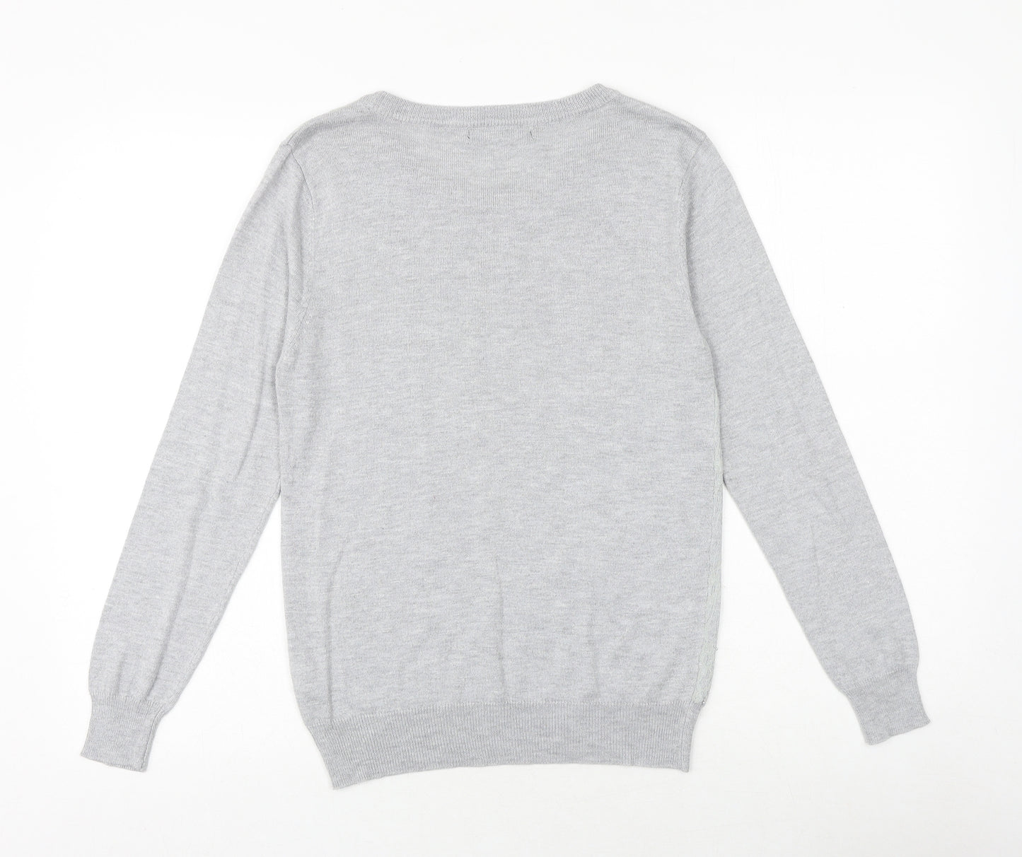 Primark Womens Grey Round Neck Viscose Pullover Jumper Size 12 - Lace Overlay