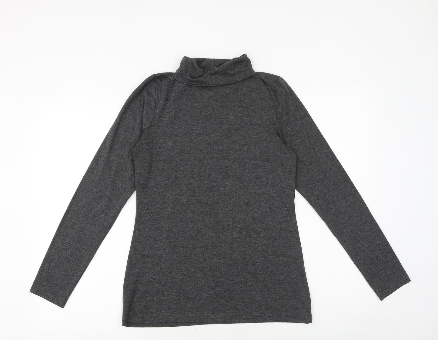 Warehouse Womens Grey Polyester Basic T-Shirt Size 12 Roll Neck
