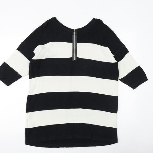 Soon Womens Black Round Neck Striped Cotton Pullover Jumper Size 14