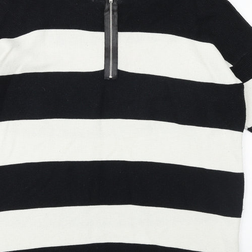 Soon Womens Black Round Neck Striped Cotton Pullover Jumper Size 14