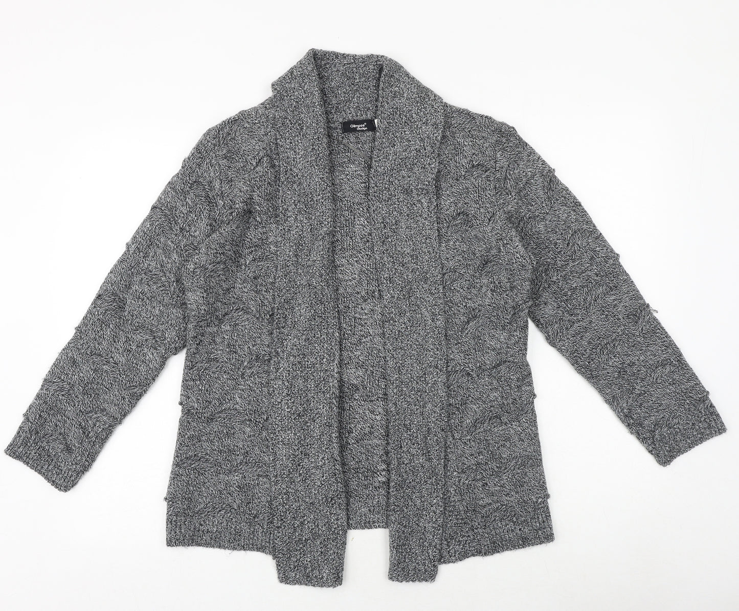 Glimpse Design Womens Grey V-Neck Geometric Acrylic Cardigan Jumper Size L
