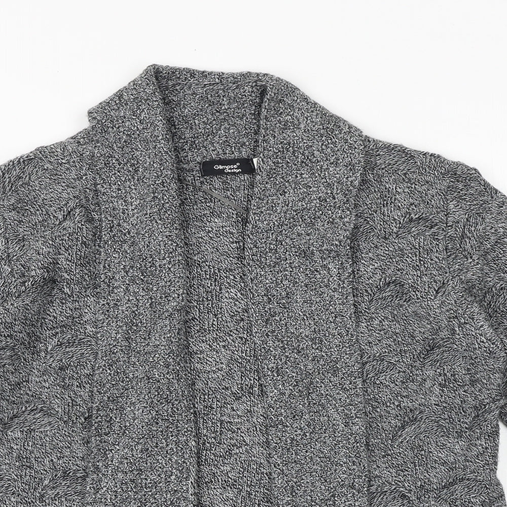 Glimpse Design Womens Grey V-Neck Geometric Acrylic Cardigan Jumper Size L