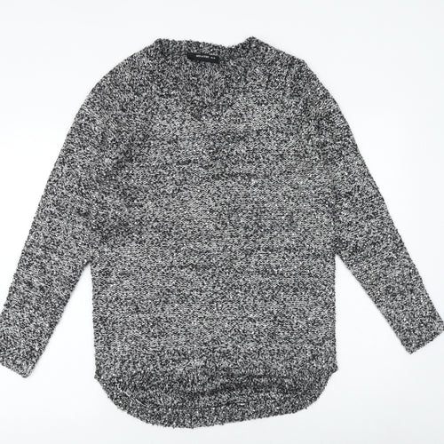 AKD A WEST Womens Grey Round Neck Geometric Acrylic Pullover Jumper Size 10