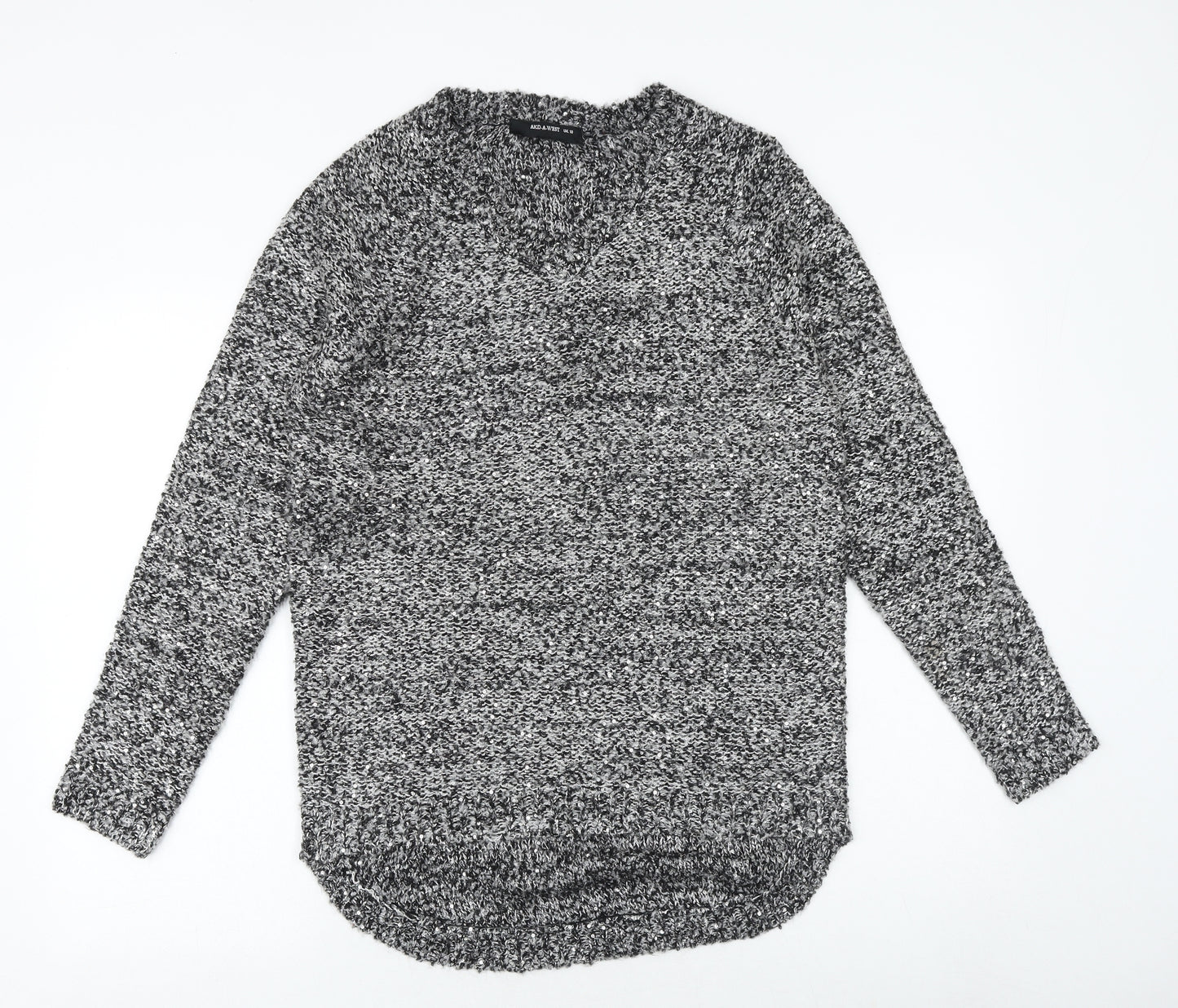 AKD A WEST Womens Grey Round Neck Geometric Acrylic Pullover Jumper Size 10