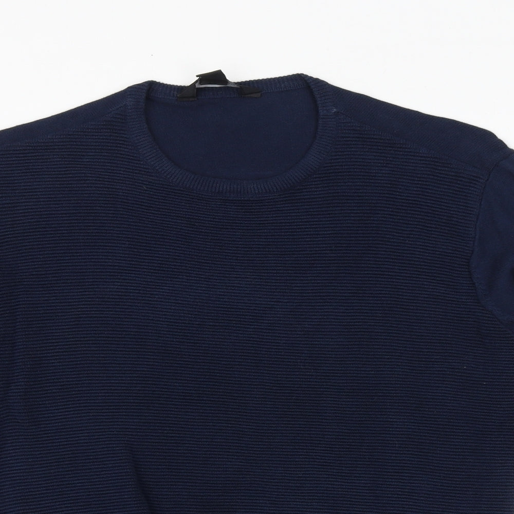Cedar Wood State Mens Blue Round Neck Cotton Pullover Jumper Size S Long Sleeve