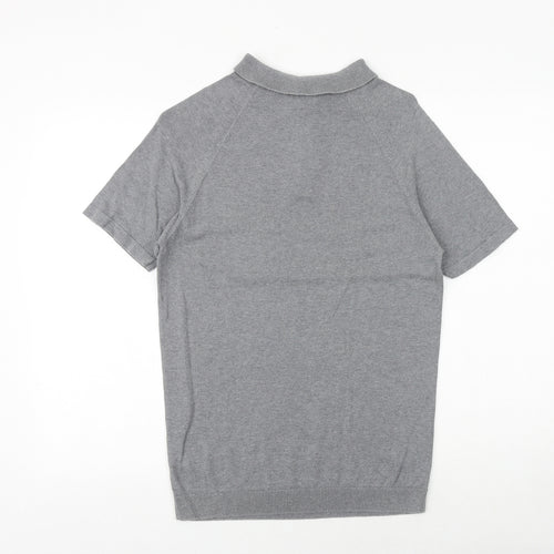 REMUS Mens Grey 100% Cotton Polo Size M Collared Button