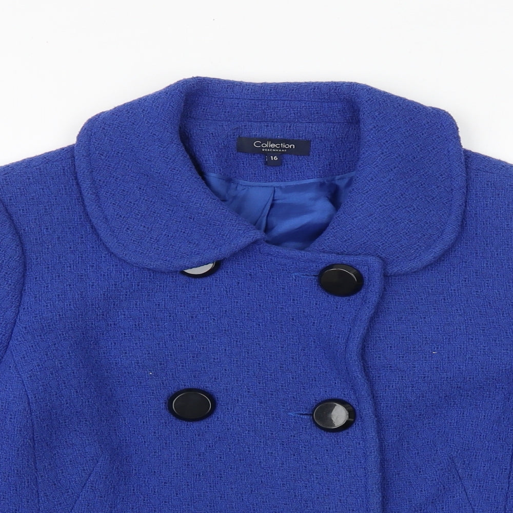 Debenhams Womens Blue Pea Coat Coat Size 16 Button