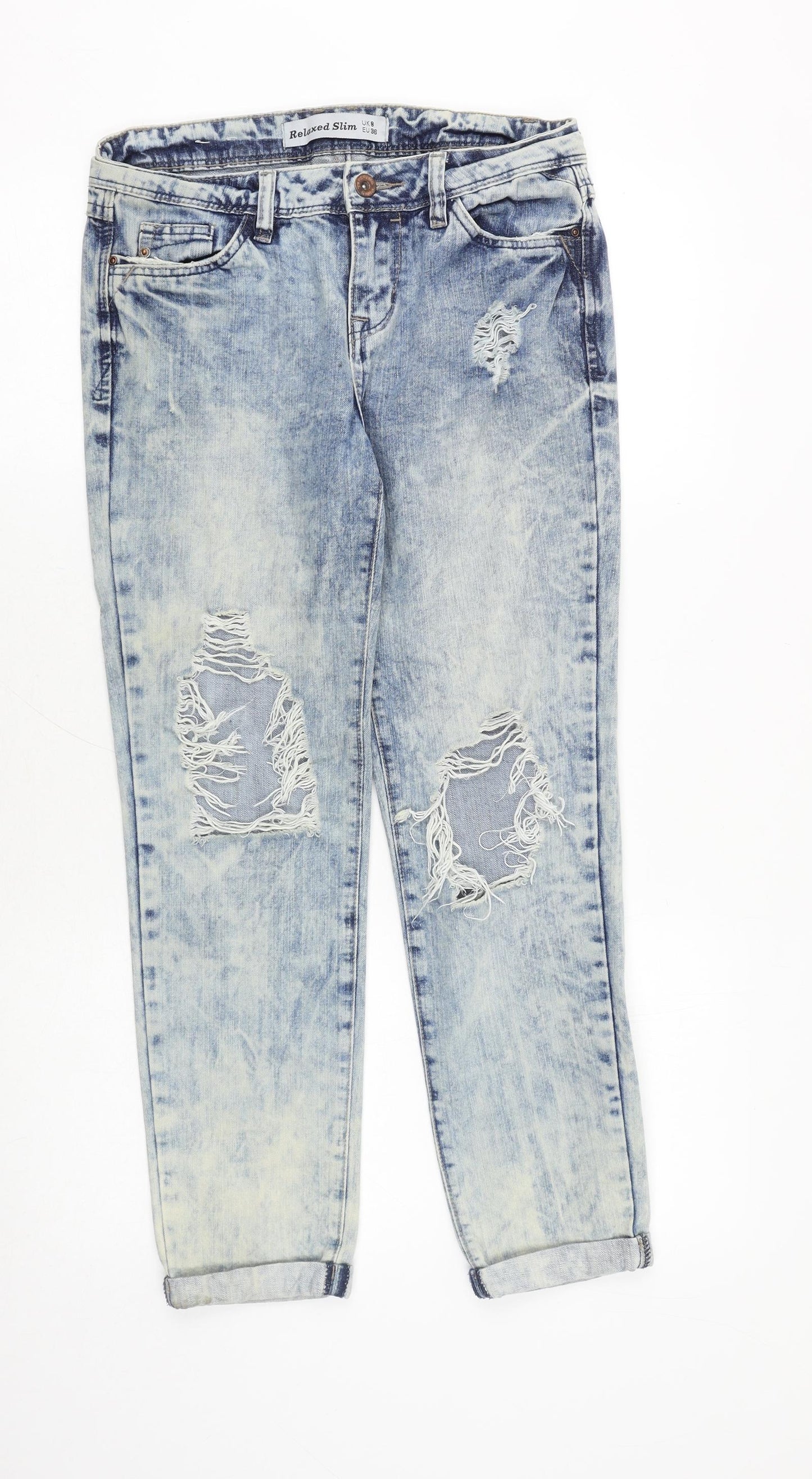 New Look Womens Blue Cotton Straight Jeans Size 8 Slim Zip