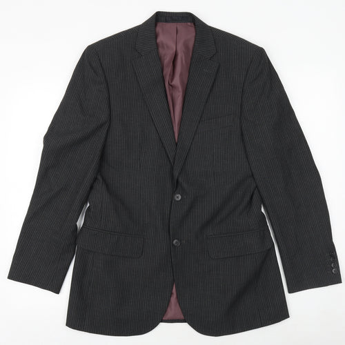 F&F Mens Grey Striped Polyester Jacket Suit Jacket Size 36 Regular