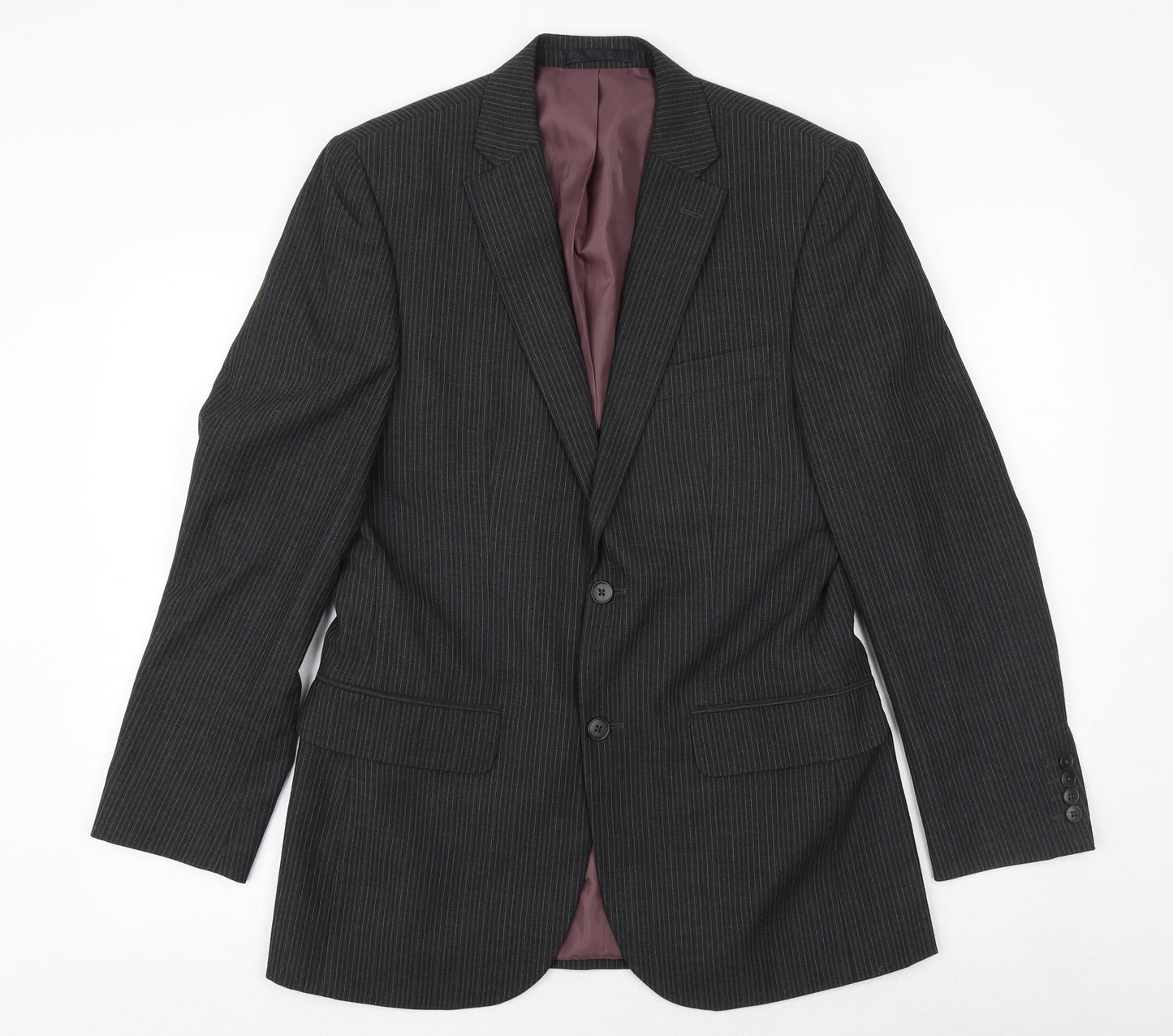 F&F Mens Grey Striped Polyester Jacket Suit Jacket Size 36 Regular