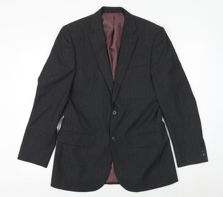 F&F Mens Grey Striped Polyester Jacket Suit Jacket Size 36 Regular