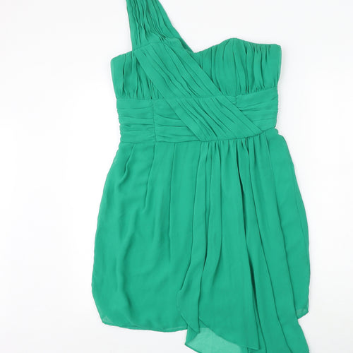 H&M Womens Green Polyester A-Line Size 12 One Shoulder Zip