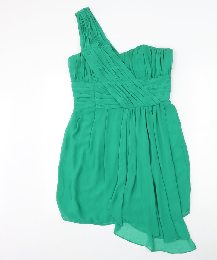 H&M Womens Green Polyester A-Line Size 12 One Shoulder Zip