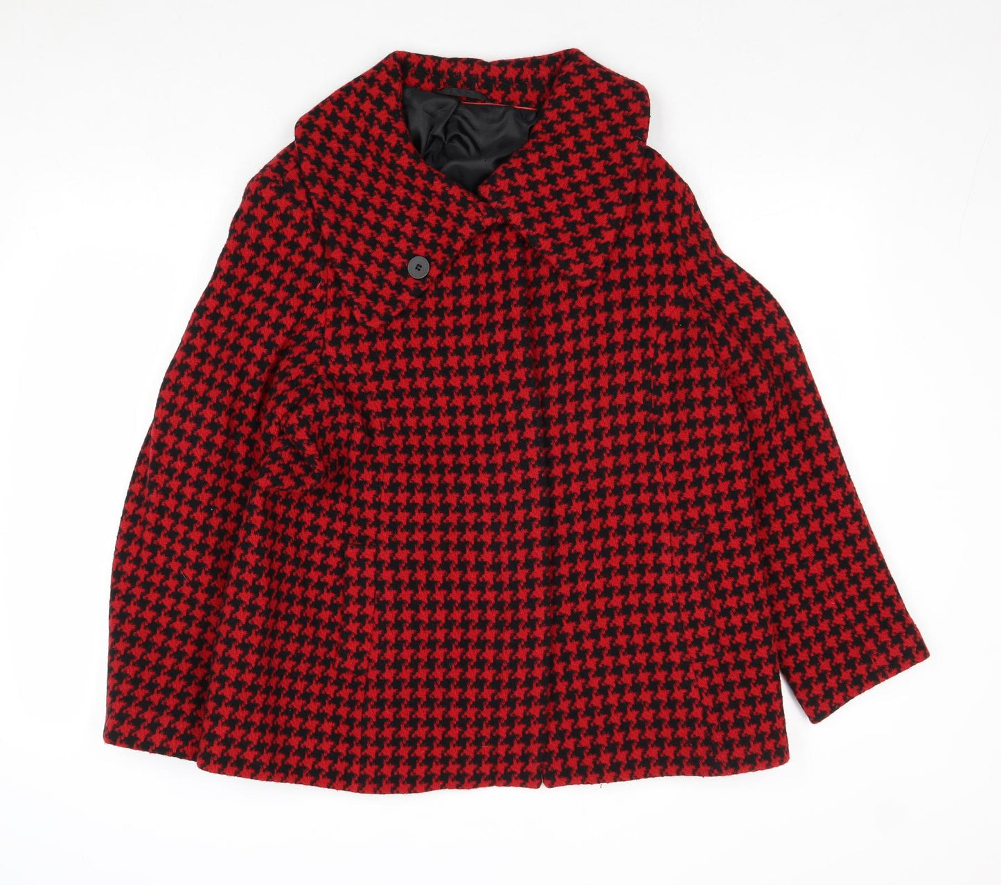 MACKAYS Womens Red Geometric Overcoat Coat Size 16 Button - Houndstooth Pattern