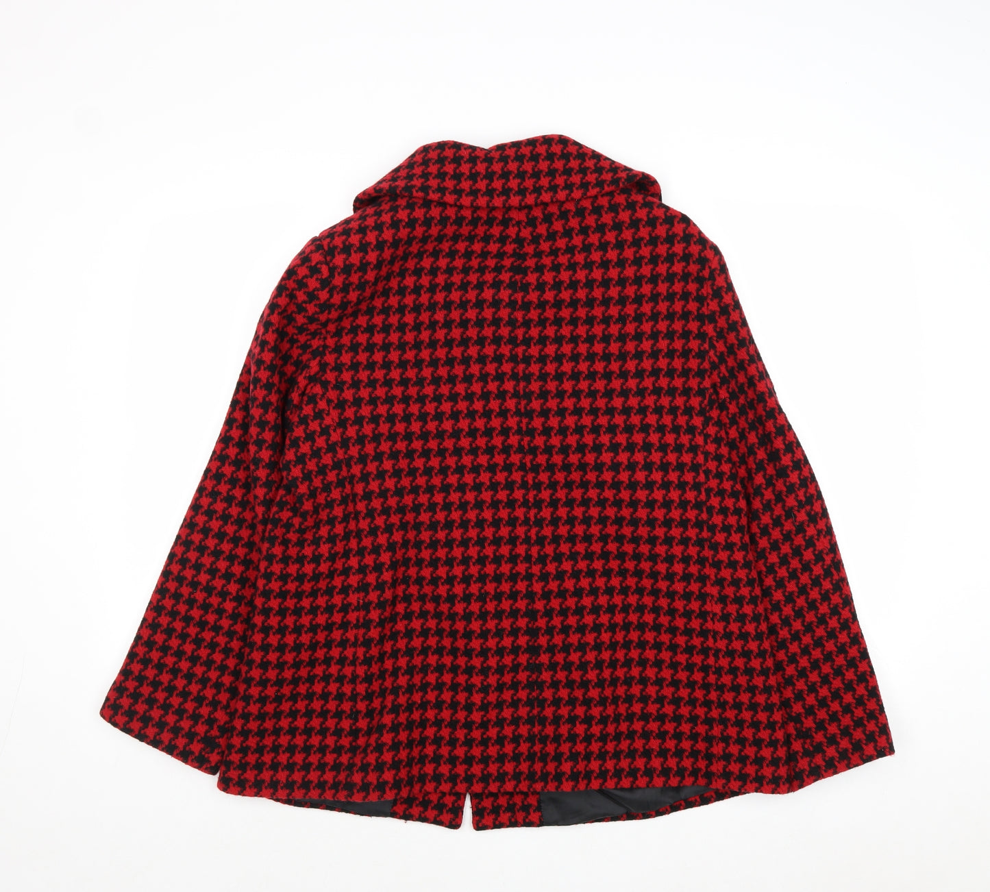 MACKAYS Womens Red Geometric Overcoat Coat Size 16 Button - Houndstooth Pattern
