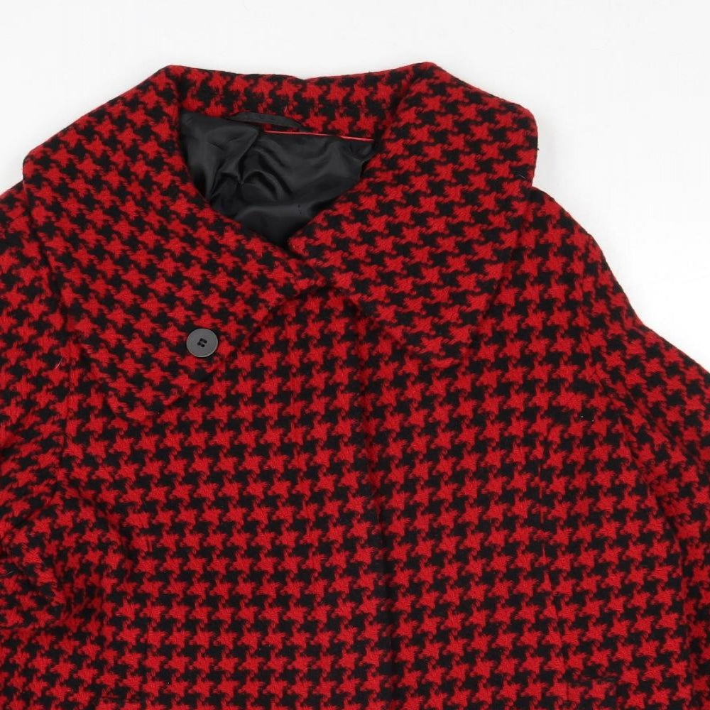 MACKAYS Womens Red Geometric Overcoat Coat Size 16 Button - Houndstooth Pattern