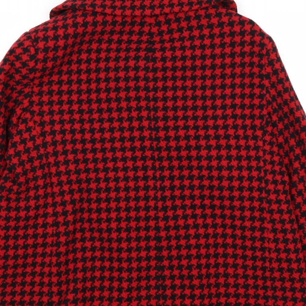 MACKAYS Womens Red Geometric Overcoat Coat Size 16 Button - Houndstooth Pattern